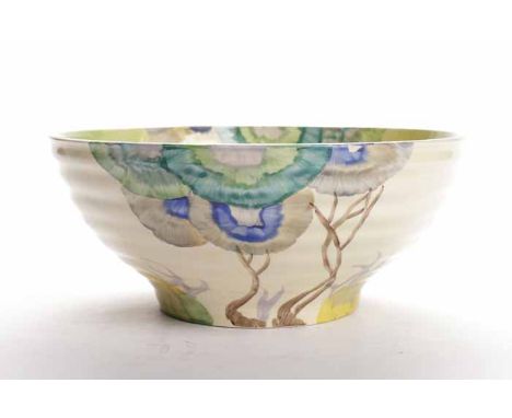 CLARICE CLIFF WILKINSON BIZARRE BOWL
of circular ribbed form, decorated with the Rhodanthe pattern, black printed mark and nu