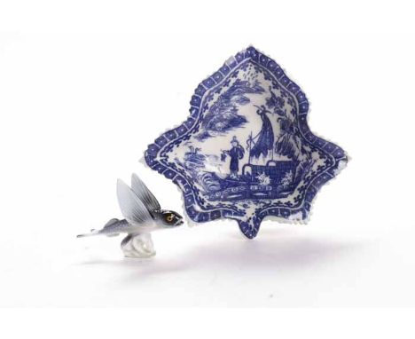 CAUGHLEY LEAF-SHAPED PICKLE DISH
underglazed blue decorated with a fisherman pattern, circa 1780, 11cm long, also a Samuel Al