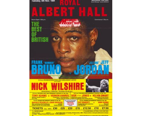 Boxing vintage Royal Albert Hall 12x8 fight poster featuring Frank Bruno v Jeff Jordan, Nick Wilshire and Pat Doherty dated 6