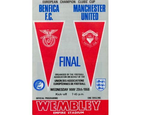Vintage Matchday Programme for Benfica FC Vs Manchester United at Wembley Empire Stadium on Wednesday May 29th 1968. Good con