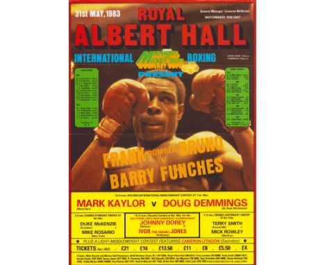 Boxing vintage Royal Albert Hall 12x8 fight poster featuring Frank Bruno v Barry Funches, Mark Kaylor and Duke McKenzie dated