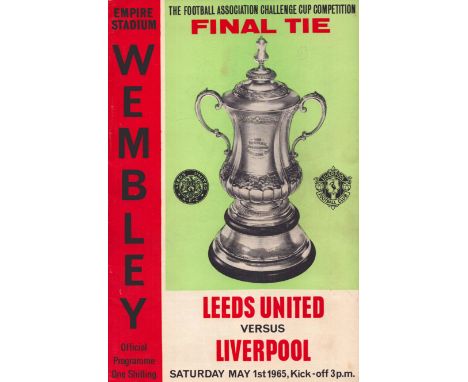 Football Leeds United v Liverpool 1965 FA Cup Final Empire Stadium Wembley vintage programme. Good condition. All autographs 