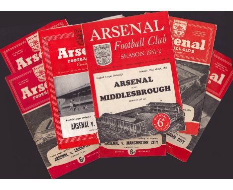 Football Arsenal vintage 1950s and 1960s programme collection includes 8 dating from 1952 to 1962. Good condition. All autogr