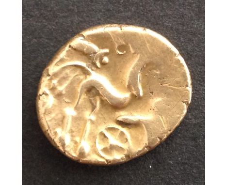 A very nice example of a Celtic Dynasty gold stater ' Commius (mid to late 1st century B.C.) ' and one of the first inscribed