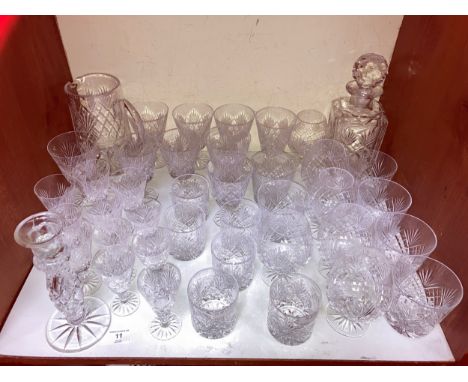 SECTION 11. A collection of cut glass stemware incorporating a decanter, water jug, whisky tumblers, brandy and Sherry glasse