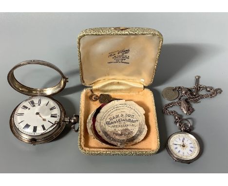 A George IV silver pair-cased pocket watch with white enamel dial and black Roman numerals, hallmarked London, 1826, with pap