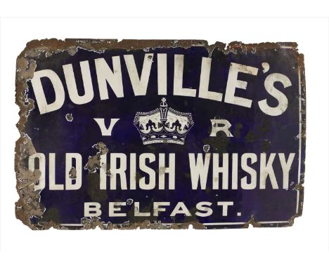 IRISH WHISKY, late 19th century, a large enamel advertising sign for 'DUNVILLES Old Irish Whisky Belfast', 120 x 180cm