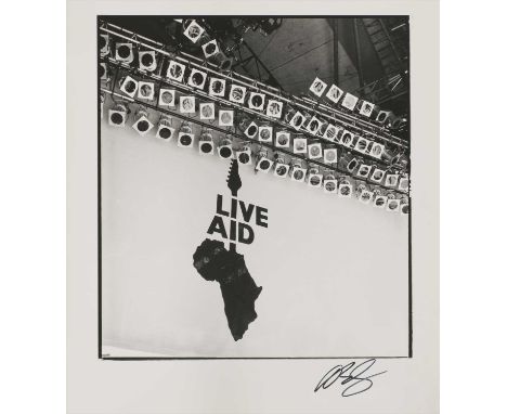 *DAVID BAILEY (b.1938) LIVE AID STAGE 13TH JULY 1985 Gelatin silver print, printed 1985, signed in pen by David Bailey and st