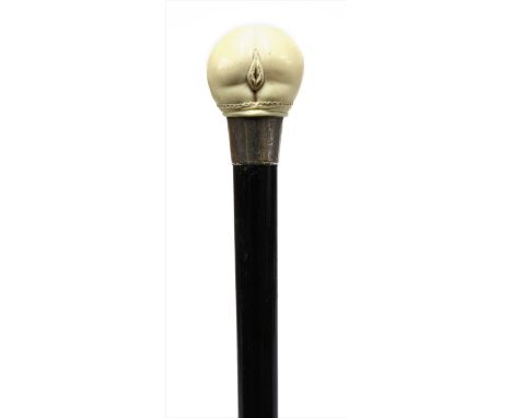 EROTIC WALKING STICK, early 20th century, an unusual surrealist style, erotic ivory-topped walking stick, with wooden shaft a