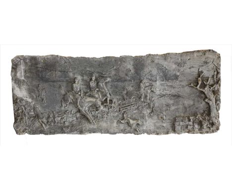 HUNTING SCENE, mid-20th century, an unusual plaster panel decorated with a hunting scene, 103cm wide, 38cm high&nbsp;Provenan