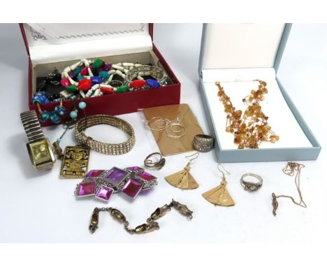 Mixed lot of costume Jewellery including sterling silver ring, bracelet etc.