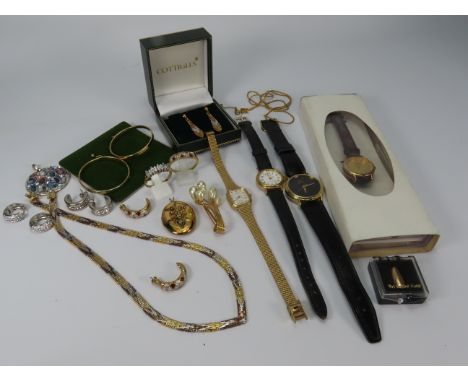 Mixed lot of Ladies wristwatches and costume jewellery including 925 silver necklaces, earrings and locket.