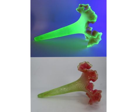 Antique Pink &amp; Vaseline uranium glass epergne flute, 8 3/4" long.