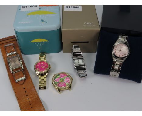 Ladies Quartz wristwatches by French Connection, Fossil, Oasis, Guess and Next. Some with boxes.