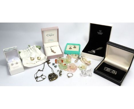 Mixed lot of Sterling silver and designer jewellery including Butler and Wilson. Plus a Swarovski dog ornament.