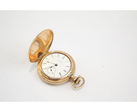Elgin Rolled Gold Full Hunter Pocket Watch Hand-Wind Working Missing Glass 2226484