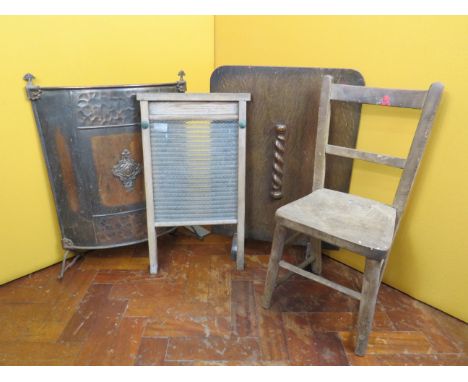 Mixed to include childs wooden chair, wash board and fire screens. Largest screen is H25 x W18 x D6 inches. Not Suitable for 