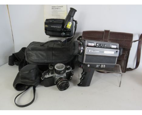 Mixed camera lot, to include Bell &amp; Howell Filmsonic 1223 Super 8 camera, Sony Handy cam Video 8 and Pentax Asahi 35mm ca