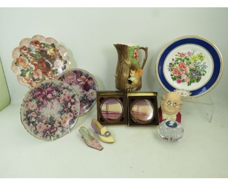 Mixed ceramics including Hornsea pottery,  lena lui plates, just the right shoes and a  Wedgwood paperweight.