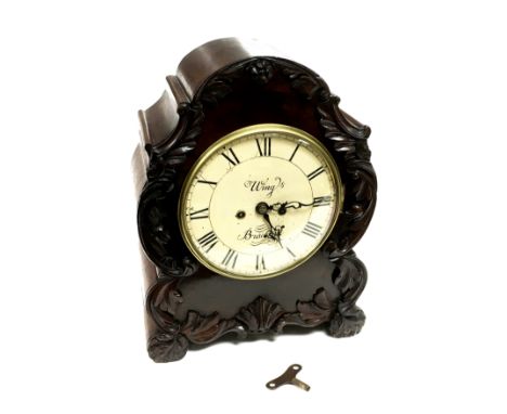 A William IV eight day double fusee mantle clock by Wings of Braintree , approx height 44cm. In working order.