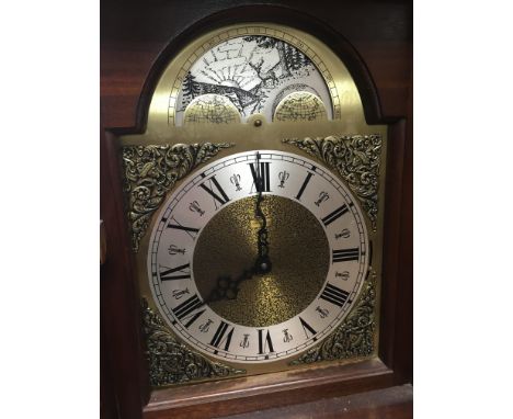A mahogany long case clock. Height approx 182cm.