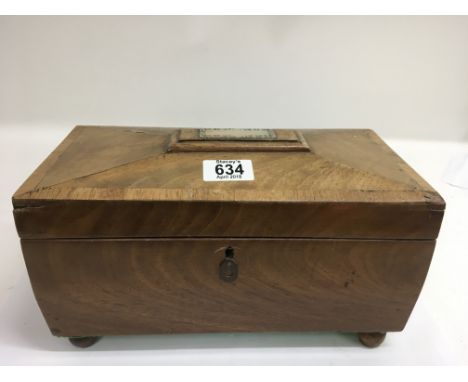 A sarcophagus shaped tea caddy with fitted interior, a/f.Approx 15.5x30cm