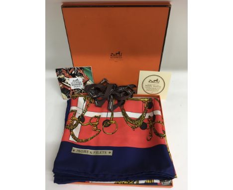 A boxed Hermes designer silk scarf