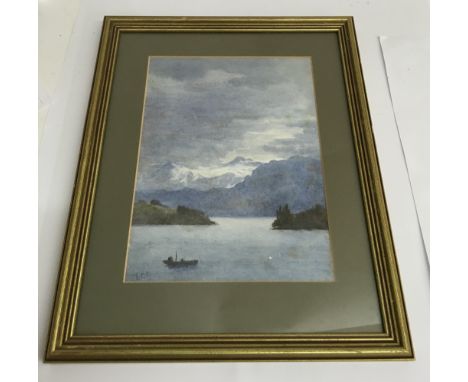 An original watercolour of a tranquil lake scene, initialled G.C.H, a map of Leigh and 19th century prints