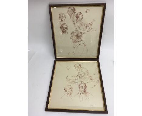 Two framed portrait studies of ladies reading, pencil signed Nicholson.Approx 40x42.5cm