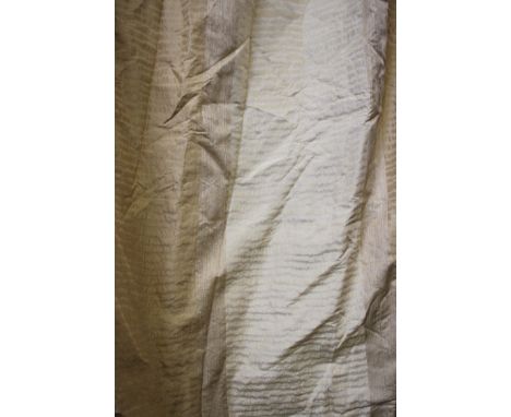 A pair of cream full-length curtains with horizontal weave, drop approx. 300cm.