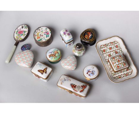 A Chinese porcelain hand mirror, together with Limoges porcelain and other enamel boxes.