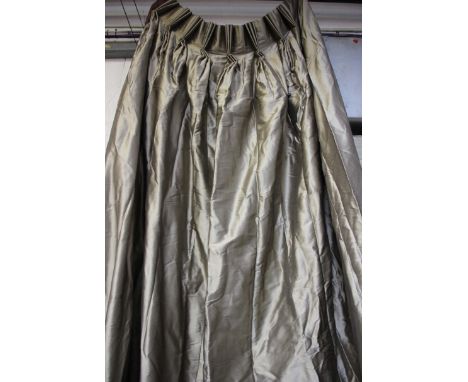 A pair of silk lined full-length curtains, drop approx. 300cm. 