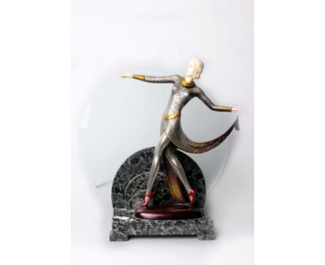 An Art Deco style table lamp, 36cm high; and an Art Deco style figure after Chiparus, 42cm high (2)