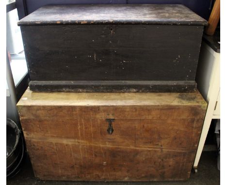 A 19th Century travelling trunk, 89cm; together with a 19th Century painted pine trunk, 83cm (2)