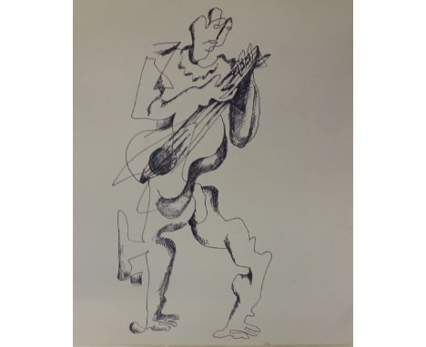 20th Century School Figure with GuitarOffset lithograph 56.5 x 45cm Together with further works, including a fabric folio by 