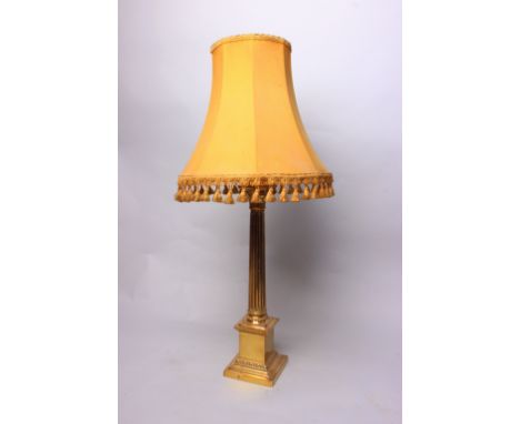 A brass Corinthian column table lamp on square stepped base. 57cm. 