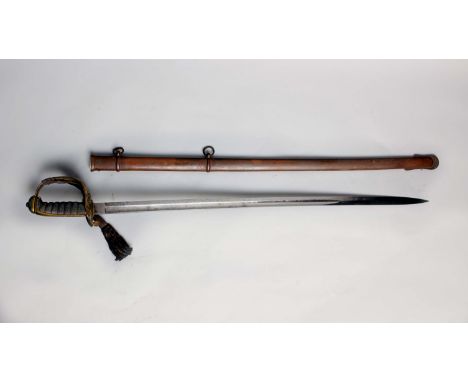 An 1857 pattern Royal Engineers sword, by Pillin of London, with wire sword knot in brass scabbard