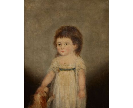  CIRCLE OF ALEXANDER NASMYTH PORTRAIT OF A YOUNG GIRL WITH A DOG oil on canvas 19cm x 14cm (7.5in x 5.5in) Anthony Mould Ltd,