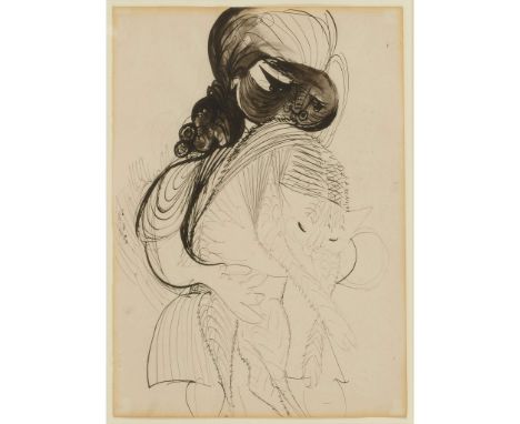  CERI RICHARDS (BRITISH 1903–1971) GIRL WITH CAT pen & ink and wash on paper, with estate blind stamp&nbsp; 28cm x 20cm (11in