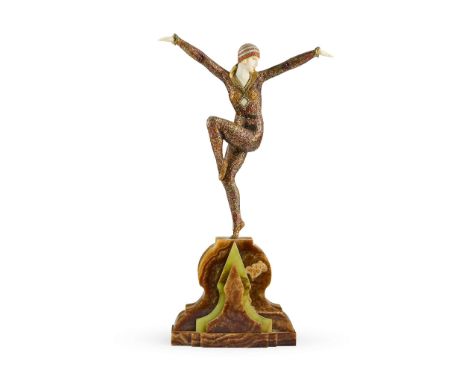 DEMÉTRE H. CHIPARUS (ROMANIAN 1886–1947) DANCER OF KAPURTHALA cold-painted bronze and carved ivory, on a shaped brown and gr