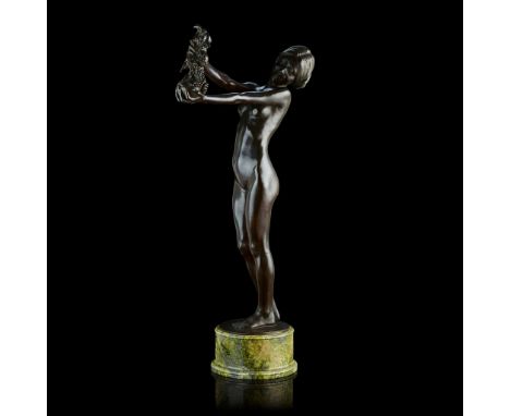  A CONTINENTAL BRONZE FIGURE OF A BACCHANTE EARLY 20TH CENTURY bronze, dark brown patina, signed J. Angel 1914 on the base, m