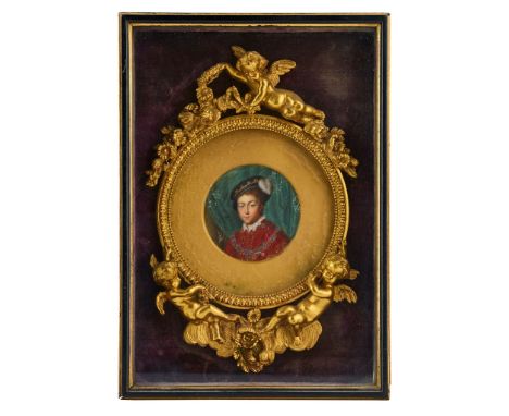  A PORTRAIT MINIATURE OF EDWARD VI, AFTER HOLBEIN 19TH CENTURY watercolour and body colour on vellum, in gilt metal frame wit