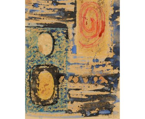  JOHN PIPER (BRITISH 1903-1992) STUDY FOR WATSON HOUSE MURALS signed, coloured pencil, watercolour and gouache with wax resis