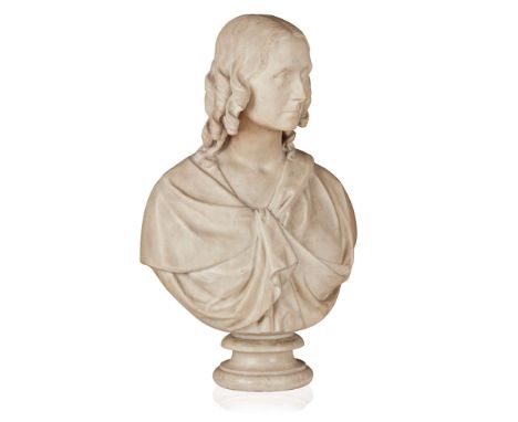  GEORGE MACCALLUM (SCOTTISH 1840-1868) WHITE MARBLE BUST OF A LADY signed and dated 1865, on a socle 79cm high  Note: George 