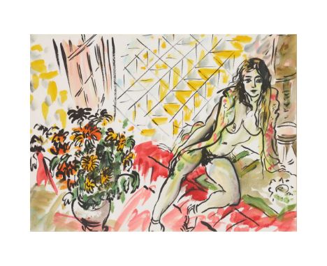 EDWARD PIPER (BRITISH 1938-1990) JAY LEANING, FLOWERED SCARF, PATCHWORK, 1988 dated 8/XII/88, with studio stamp, Indian ink 