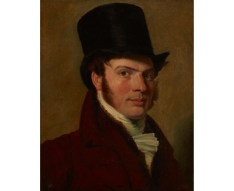  CIRCLE OF JACQUES-LAURENT AGASSE PORTRAIT OF A YOUNG GENTLEMAN IN A TOP HAT oil on canvas 53cm x 43cm (20.75in x 17in) Colle