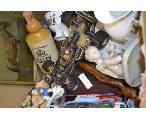 Various toy cars, mixed ceramic stoneware bottle etc 