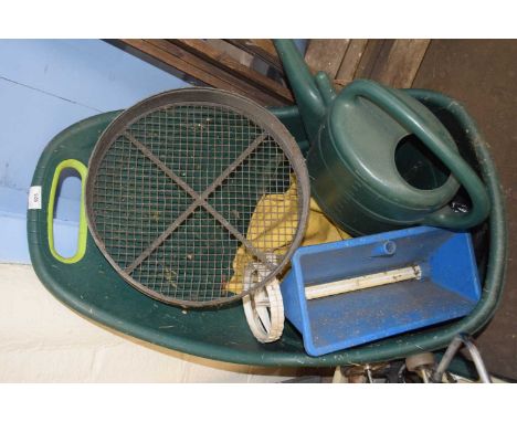 Plastic garden tub containing various tools etc 