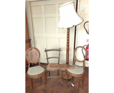 Early 20th century standard lamp, pair bellows and three bedroom chairs. Condition reports are not available for Interiors Sa