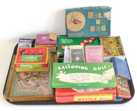 A quantity of 1950's games, Galloping Golf, Bill a Bug, Beetle Game, House Hunting, The Silver Bullet, King Cup Tiddly Winks,